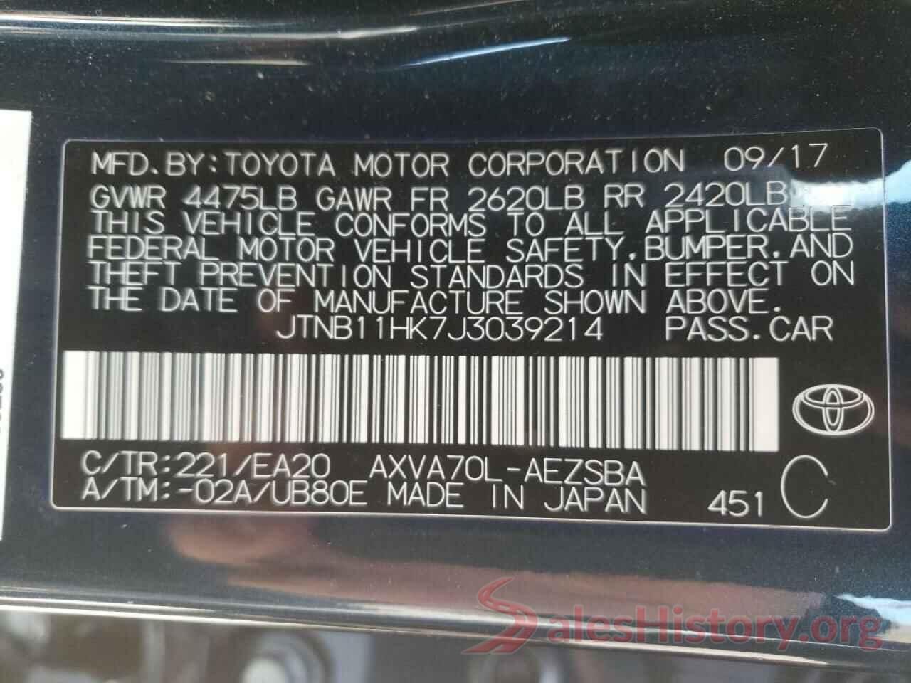 JTNB11HK7J3039214 2018 TOYOTA CAMRY