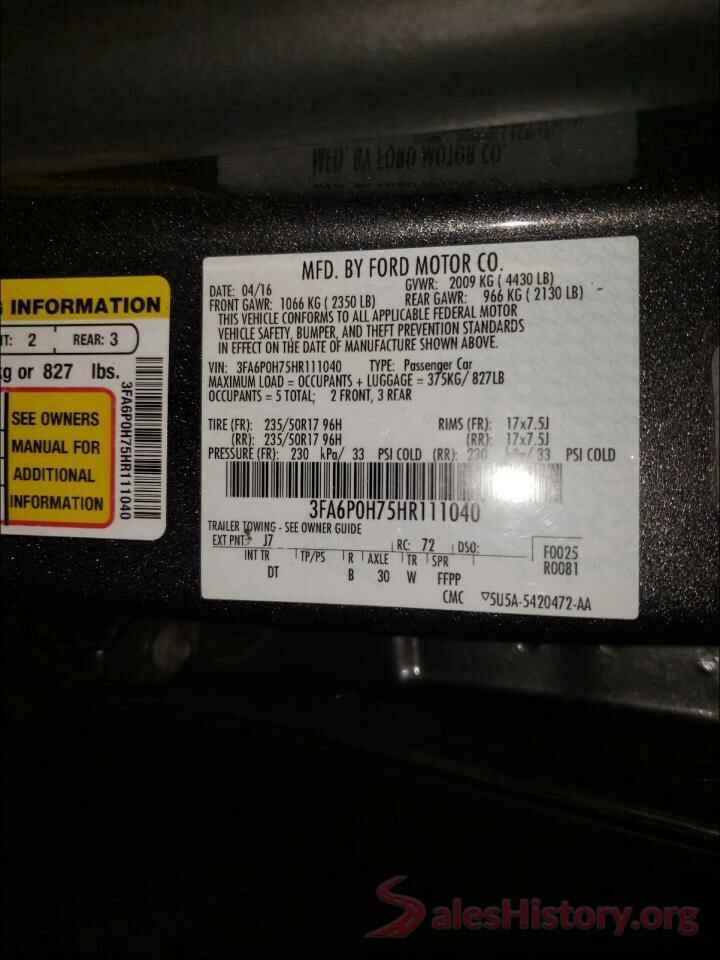 3FA6P0H75HR111040 2017 FORD FUSION