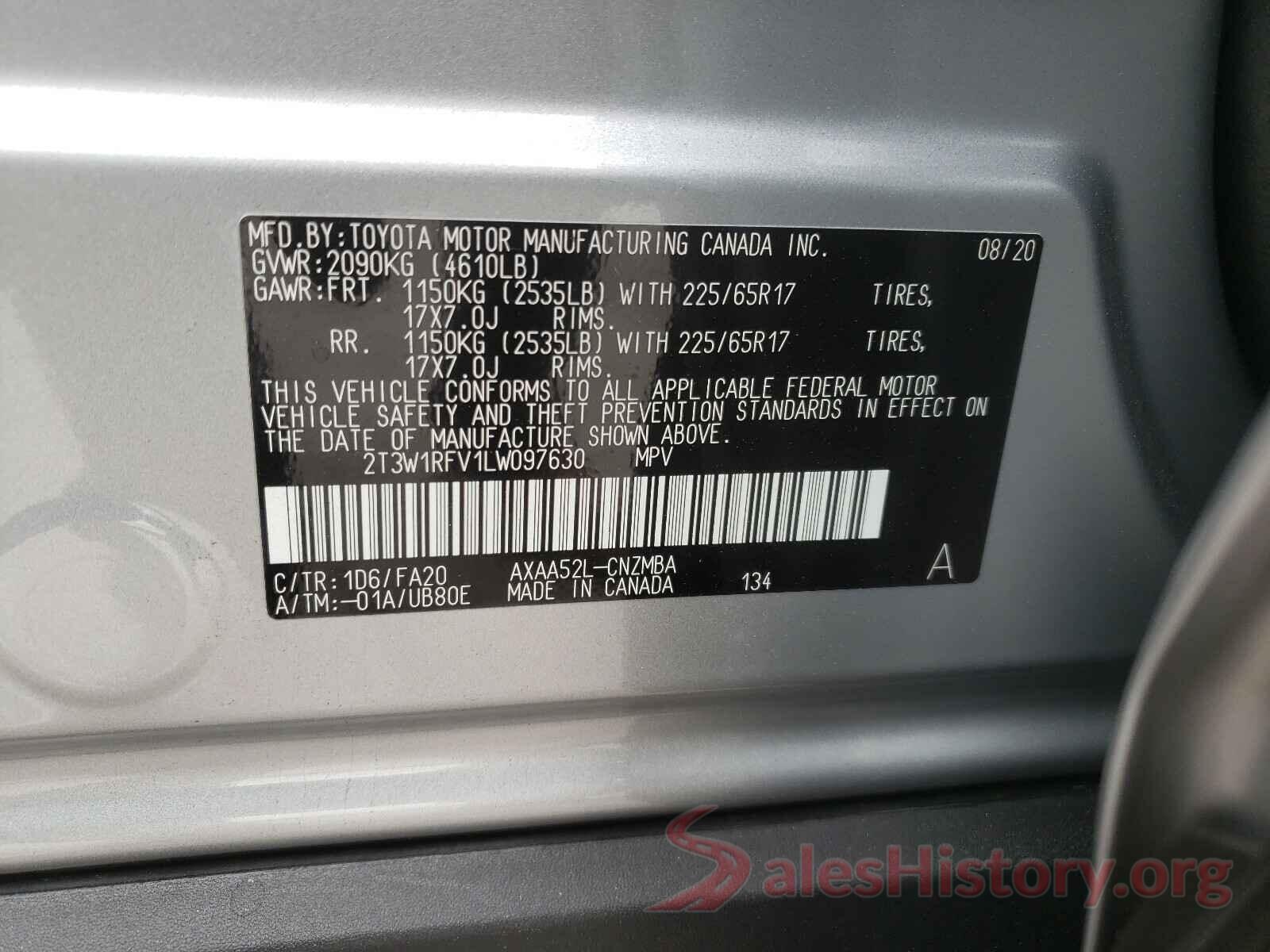 2T3W1RFV1LW097630 2020 TOYOTA RAV4