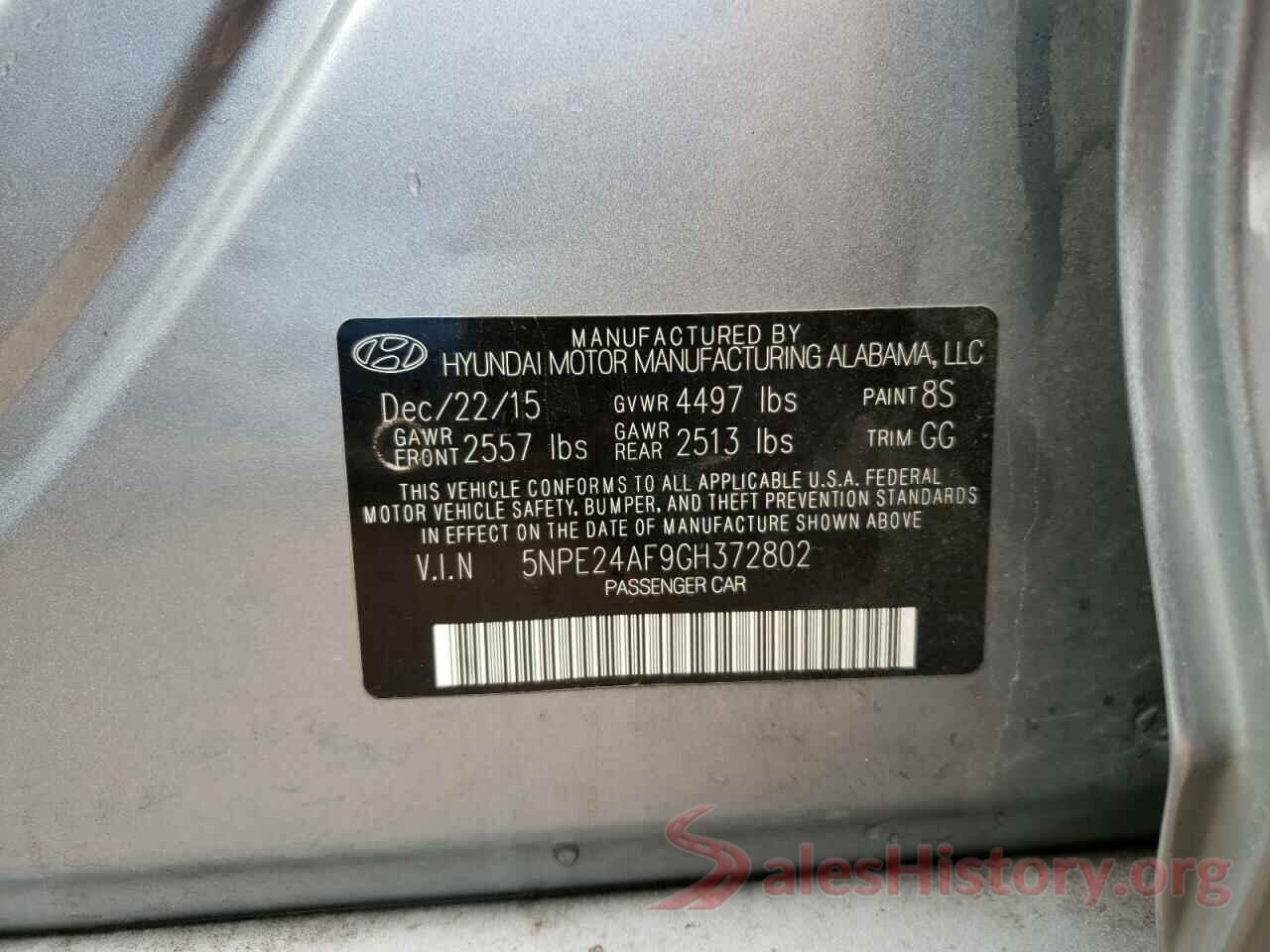 5NPE24AF9GH372802 2016 HYUNDAI SONATA