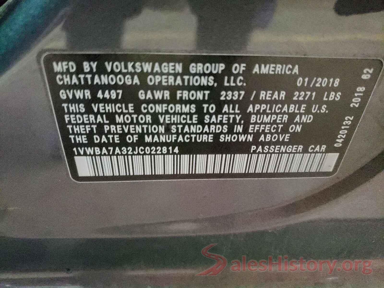 1VWBA7A32JC022814 2018 VOLKSWAGEN PASSAT