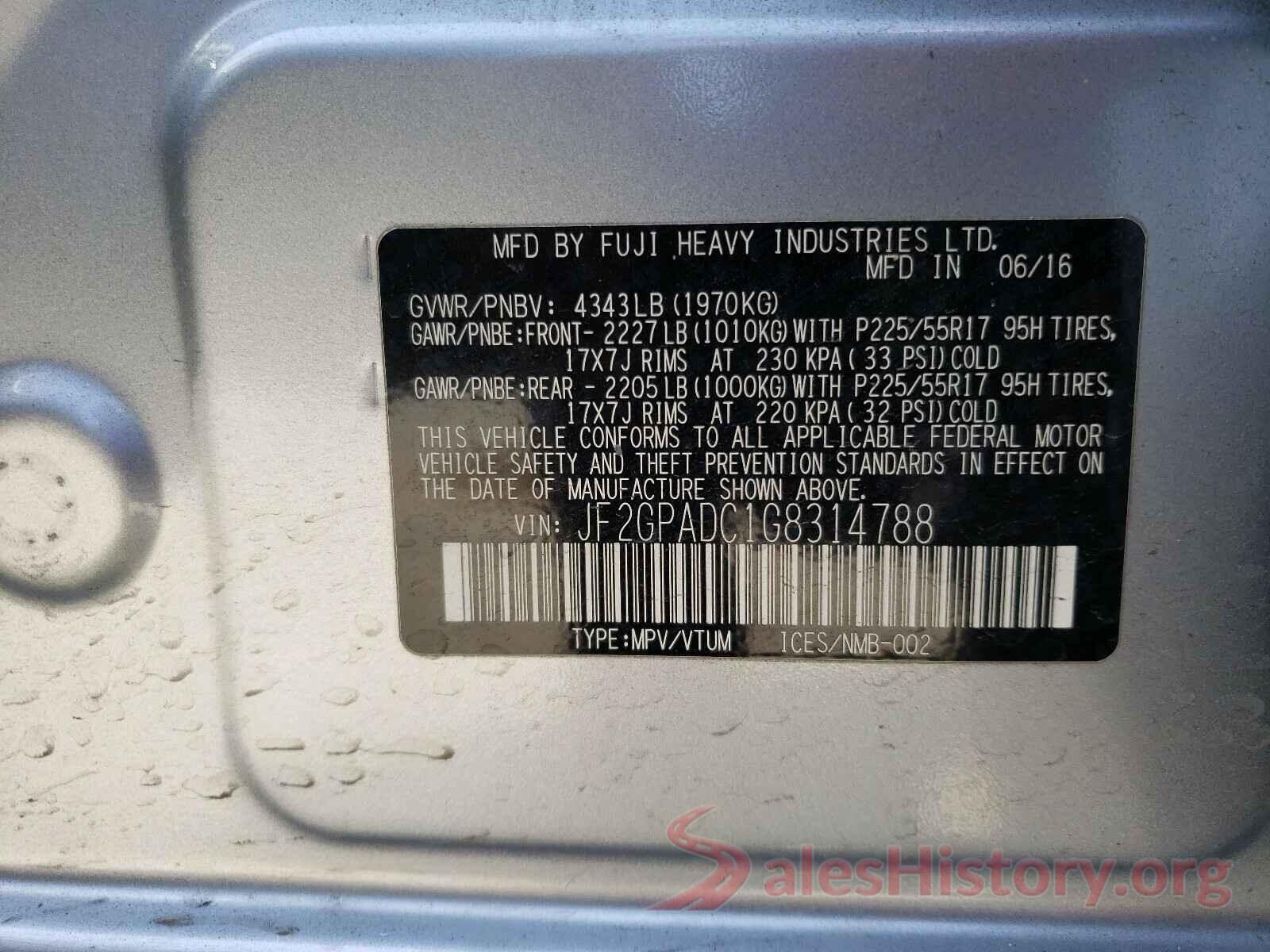 JF2GPADC1G8314788 2016 SUBARU CROSSTREK