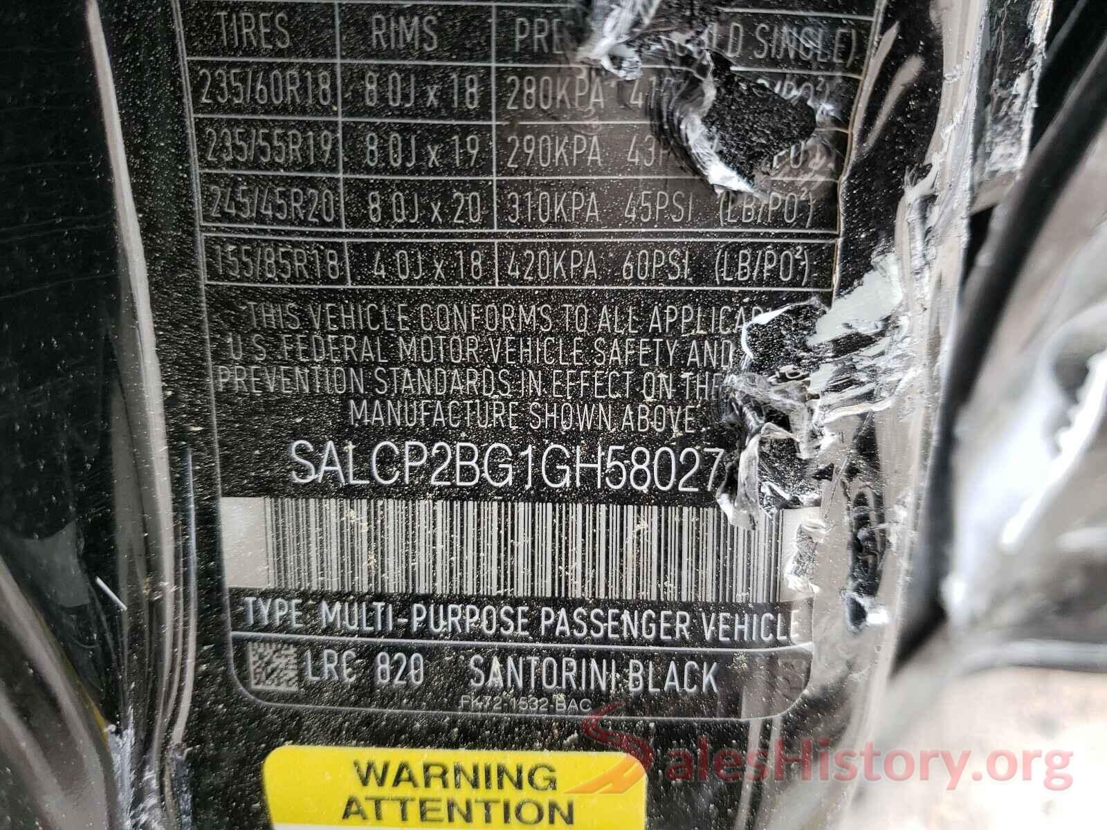 SALCP2BG1GH580278 2016 LAND ROVER DISCOVERY