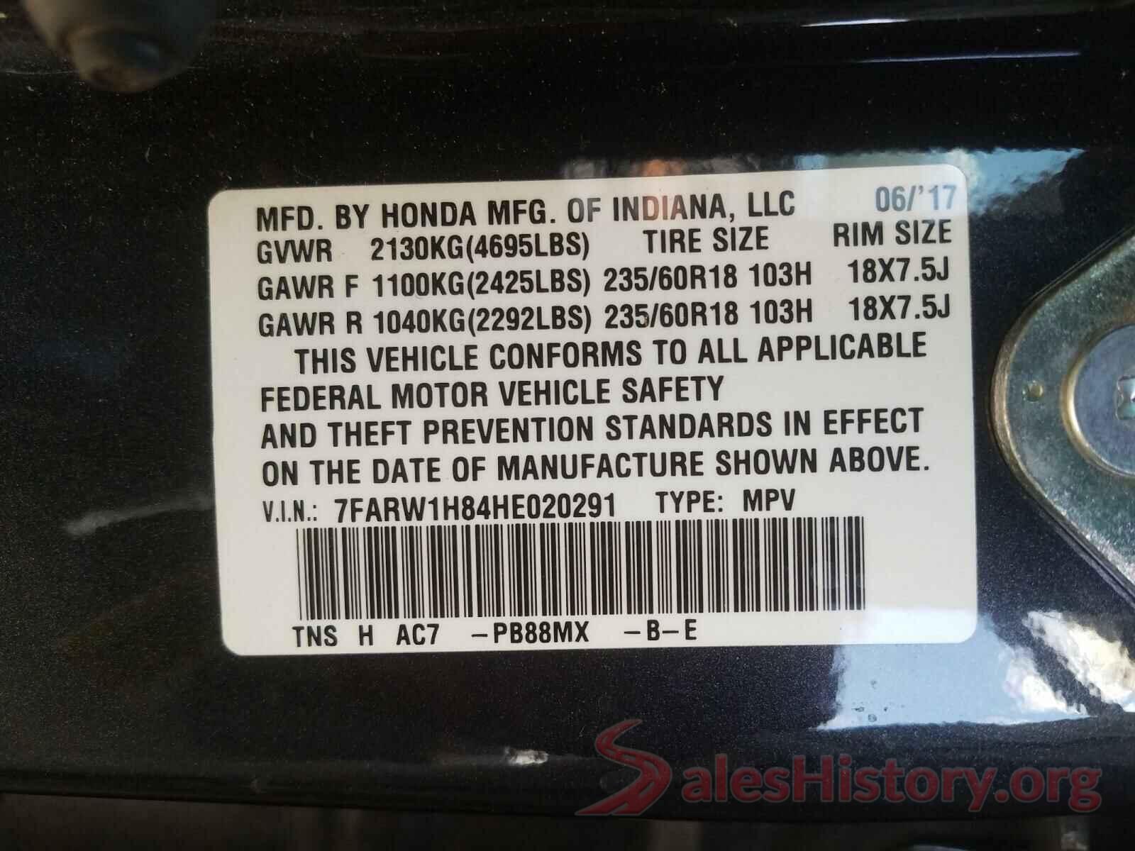 7FARW1H84HE020291 2017 HONDA CRV