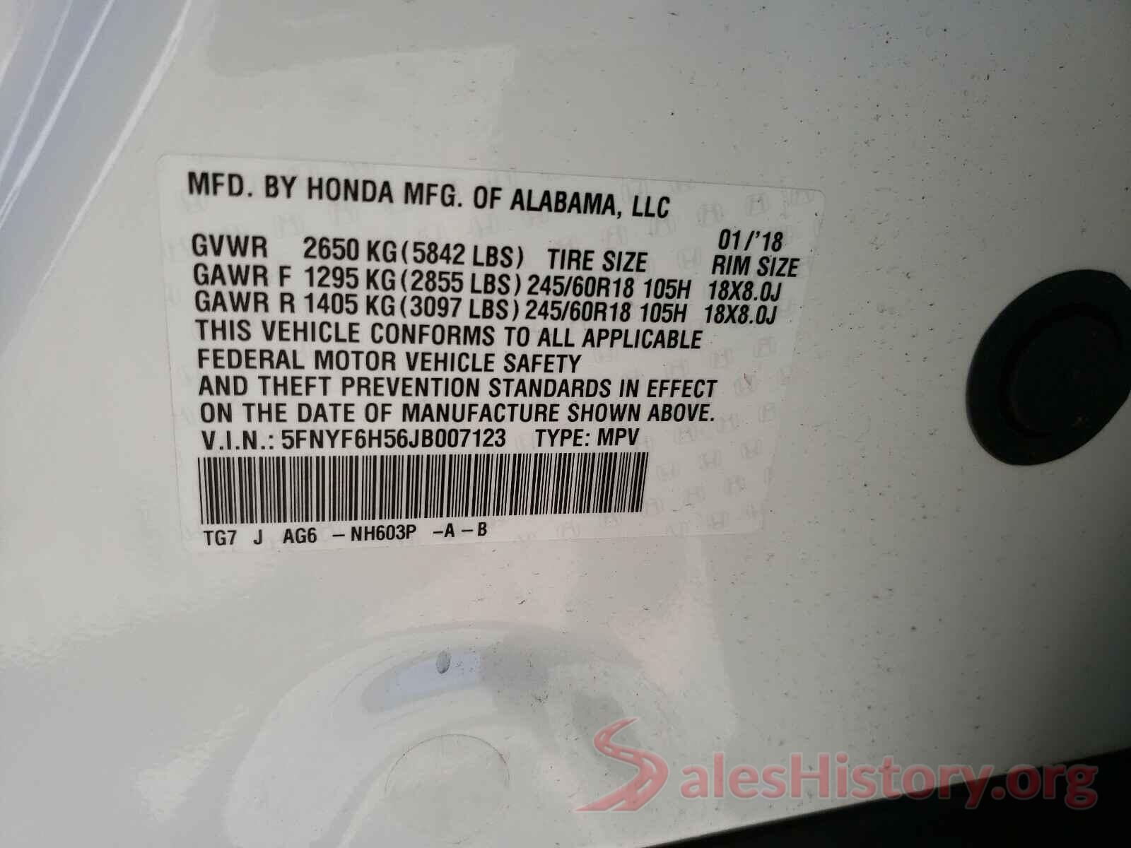 5FNYF6H56JB007123 2018 HONDA PILOT