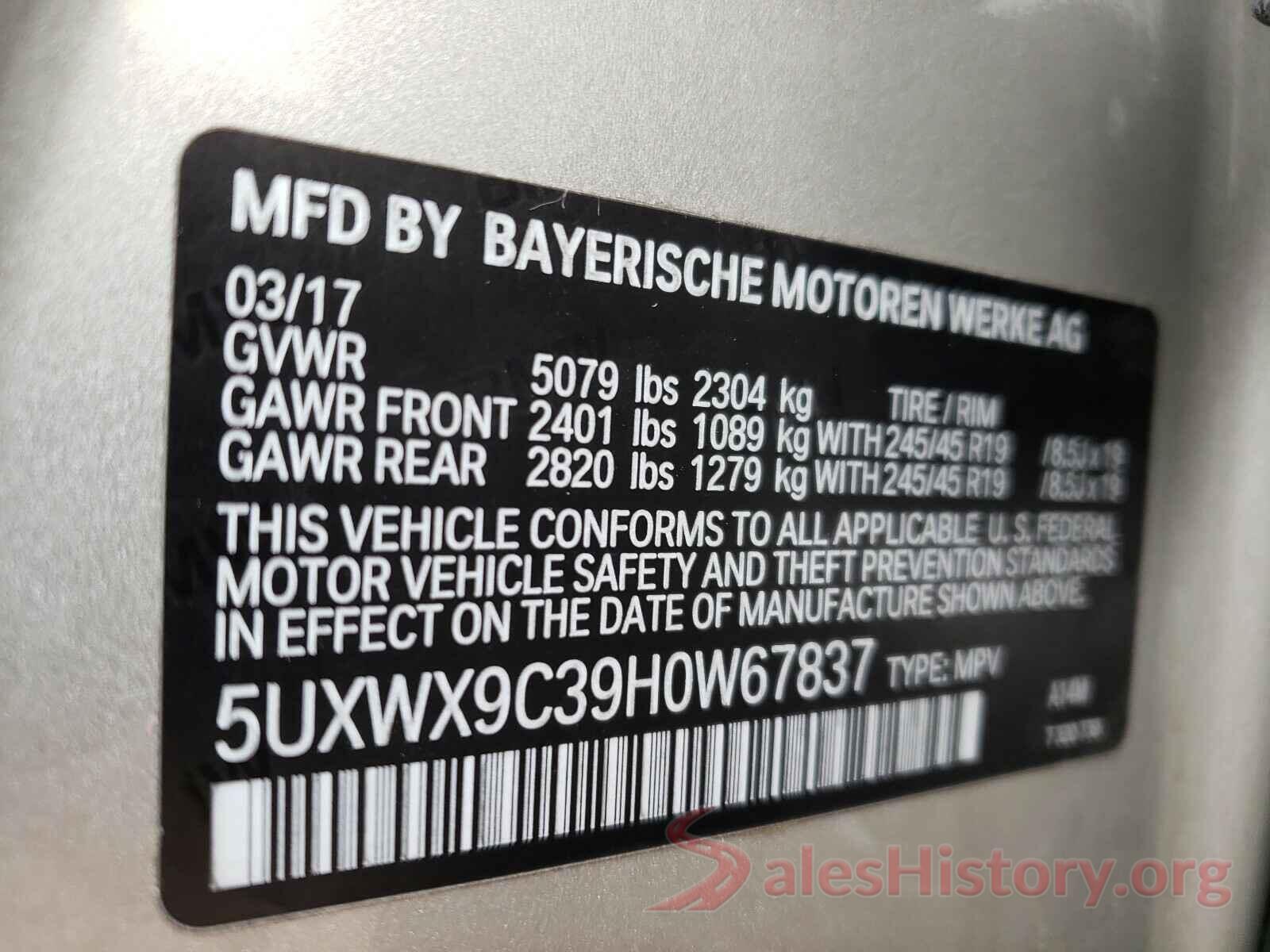 5UXWX9C39H0W67837 2017 BMW X3