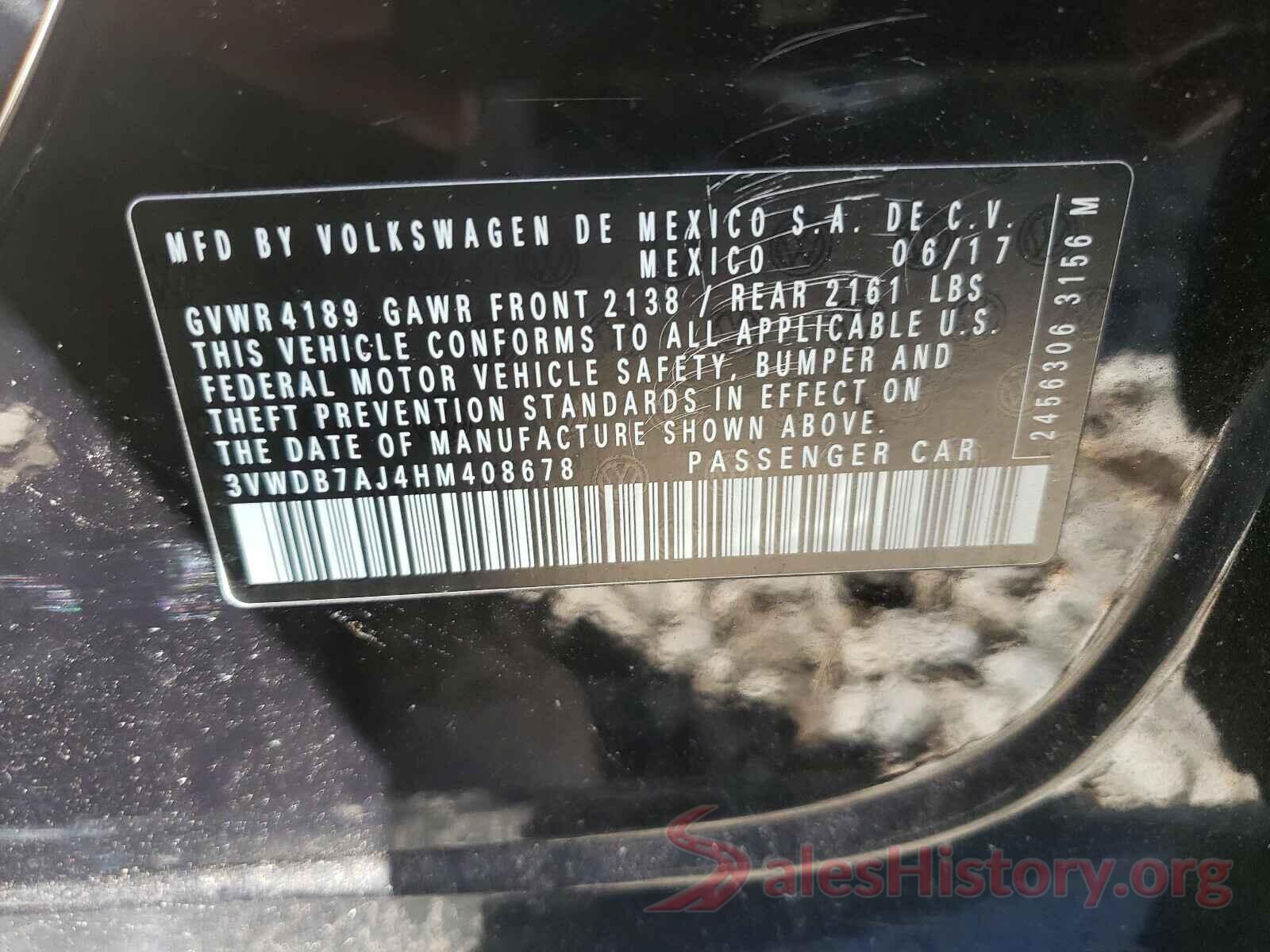 3VWDB7AJ4HM408678 2017 VOLKSWAGEN JETTA