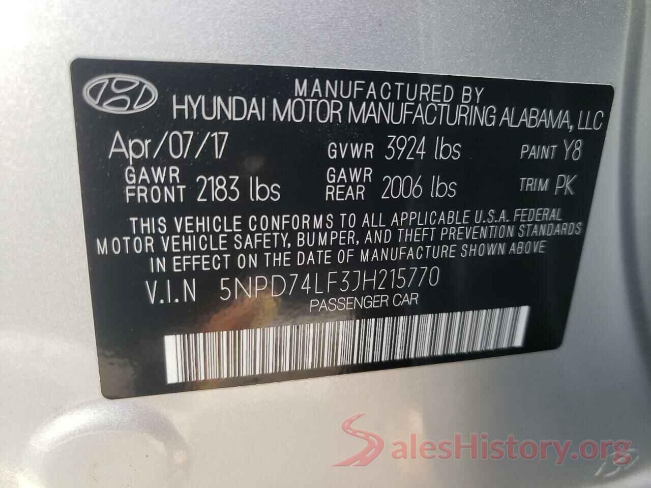 5NPD74LF3JH215770 2018 HYUNDAI ELANTRA