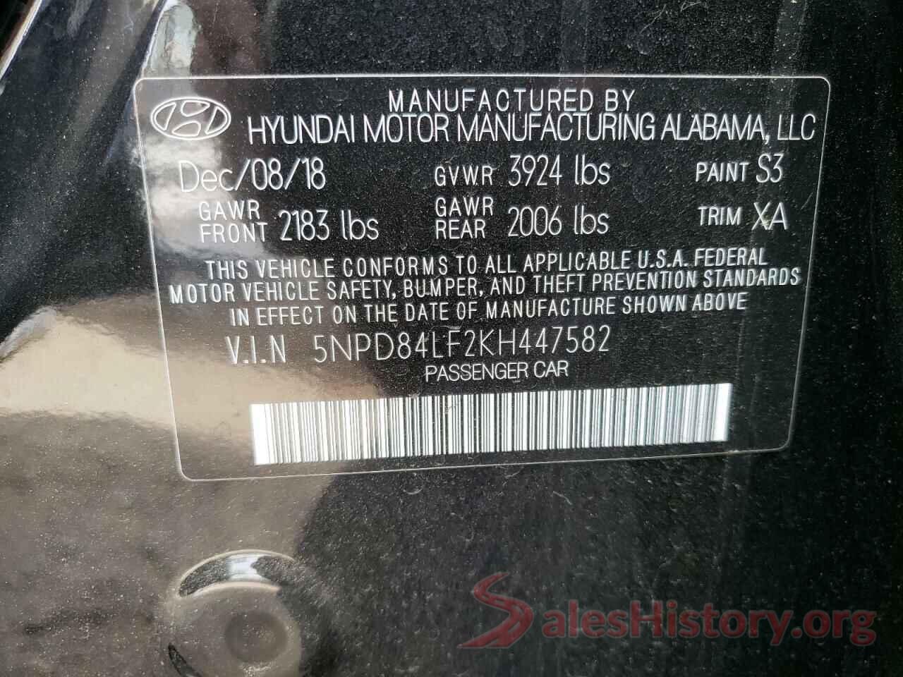 5NPD84LF2KH447582 2019 HYUNDAI ELANTRA