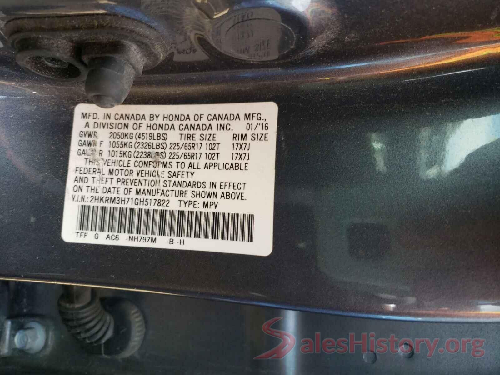 2HKRM3H71GH517822 2016 HONDA CRV