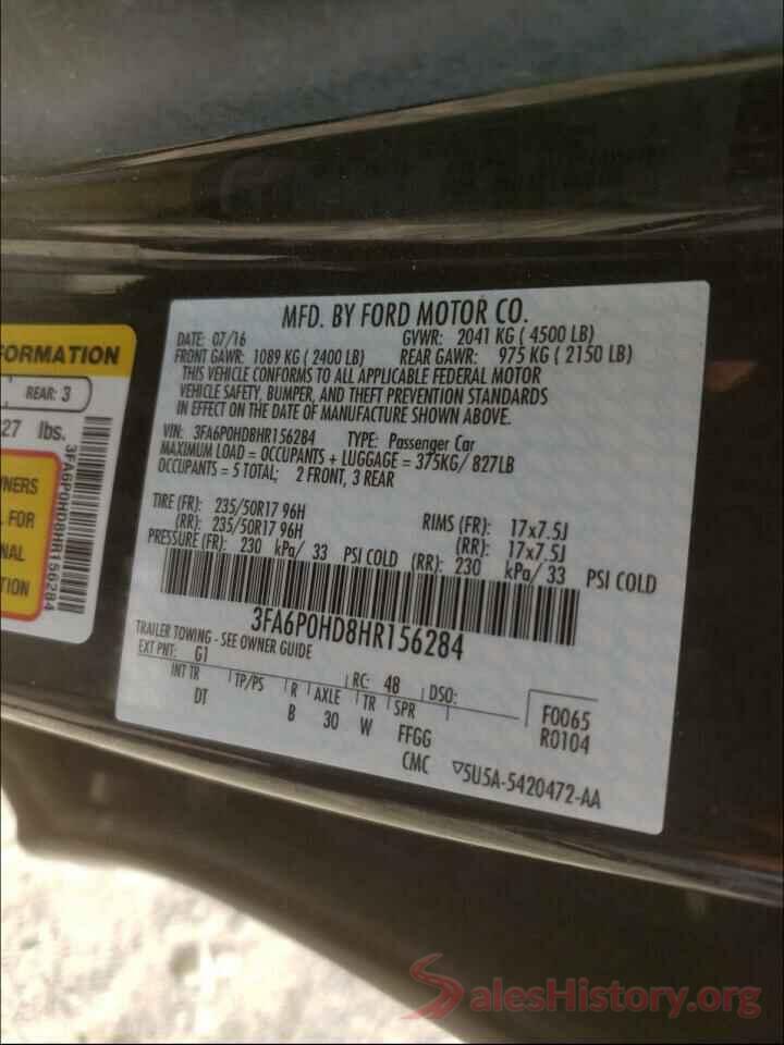 3FA6P0HD8HR156284 2017 FORD FUSION