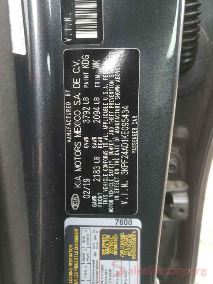 3KPF24AD1KE095434 2019 KIA FORTE