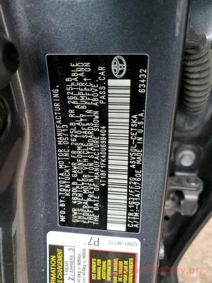 4T1BF1FK4DU698404 2013 TOYOTA CAMRY