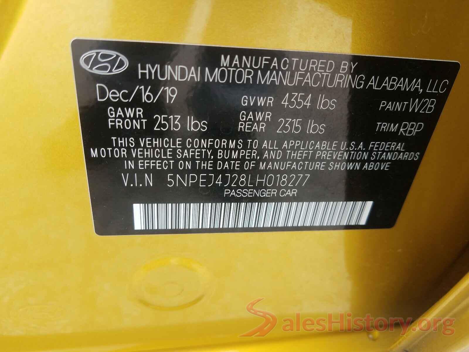 5NPEJ4J28LH018277 2020 HYUNDAI SONATA