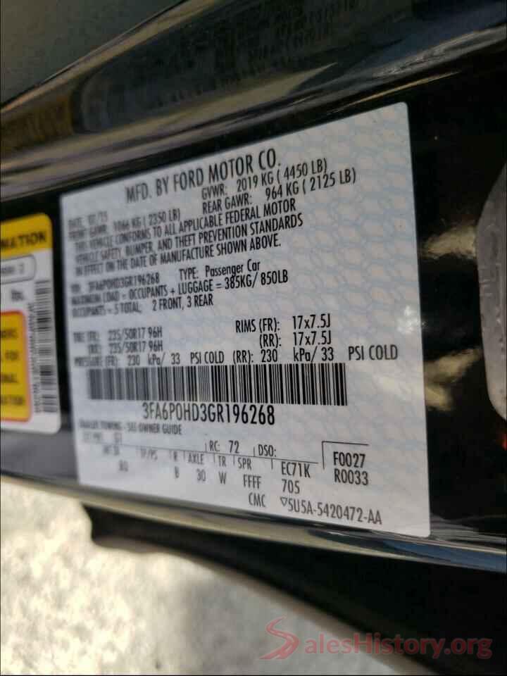 3FA6P0HD3GR196268 2016 FORD FUSION