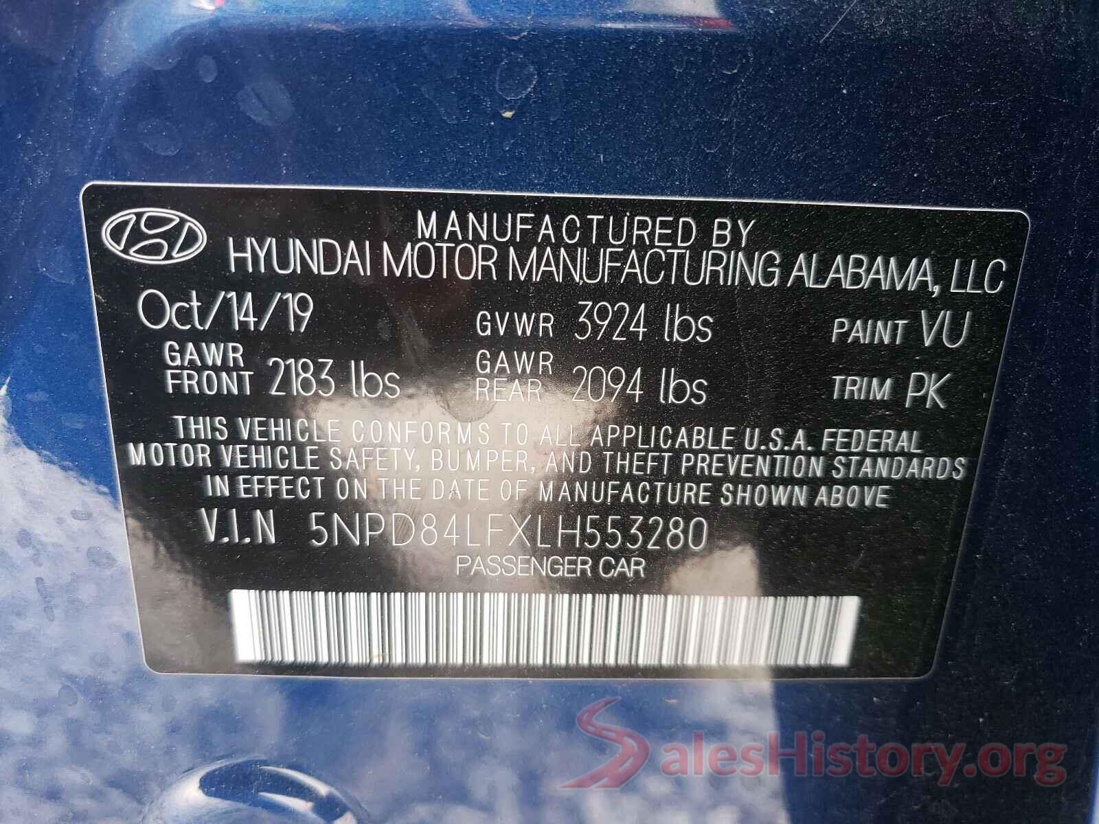 5NPD84LFXLH553280 2020 HYUNDAI ELANTRA