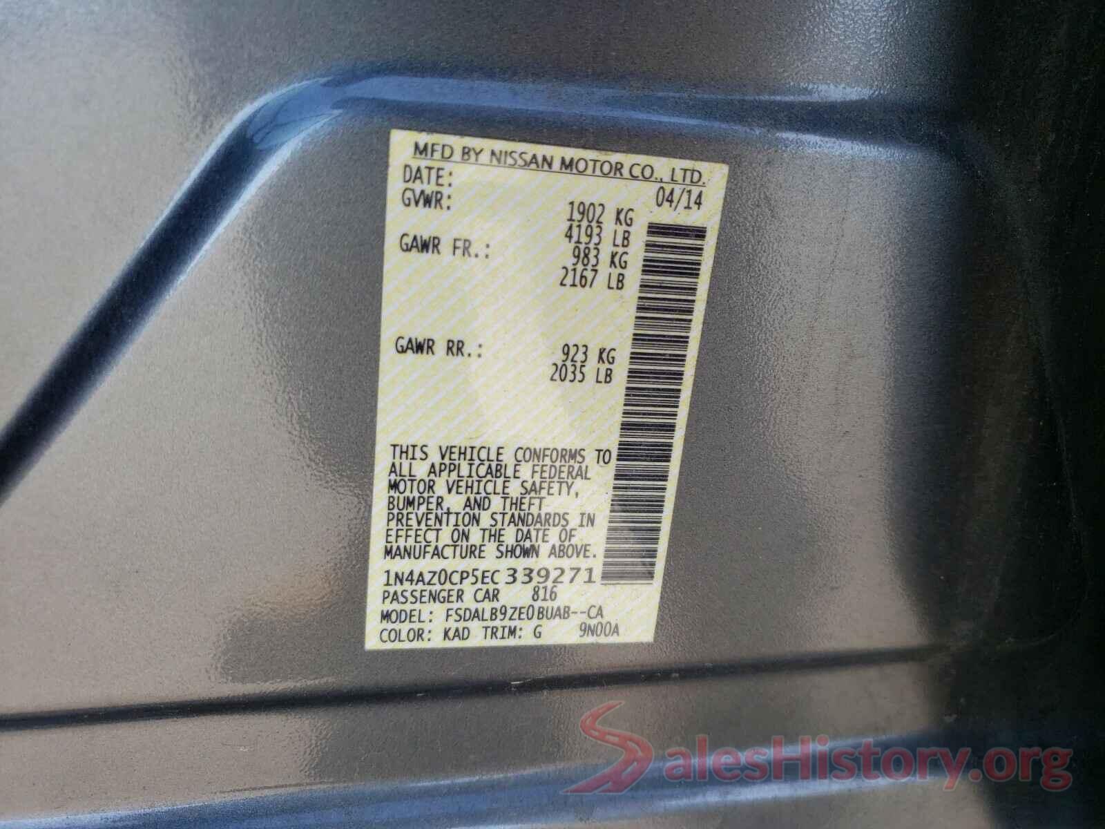 1N4AZ0CP5EC339271 2014 NISSAN LEAF