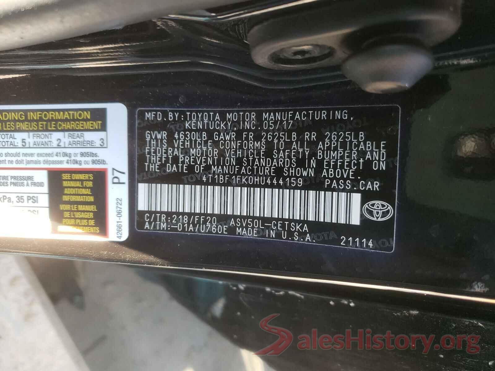 4T1BF1FK0HU444159 2017 TOYOTA CAMRY