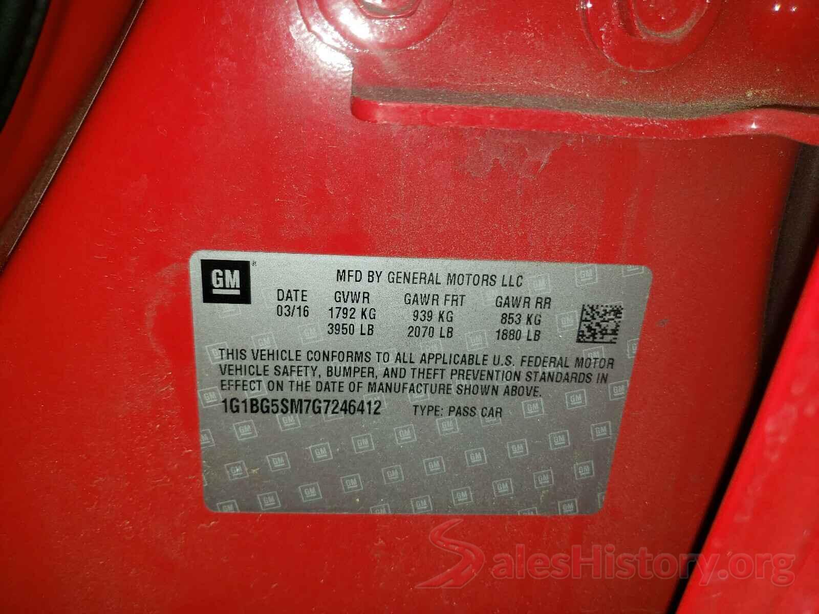 1G1BG5SM7G7246412 2016 CHEVROLET CRUZE