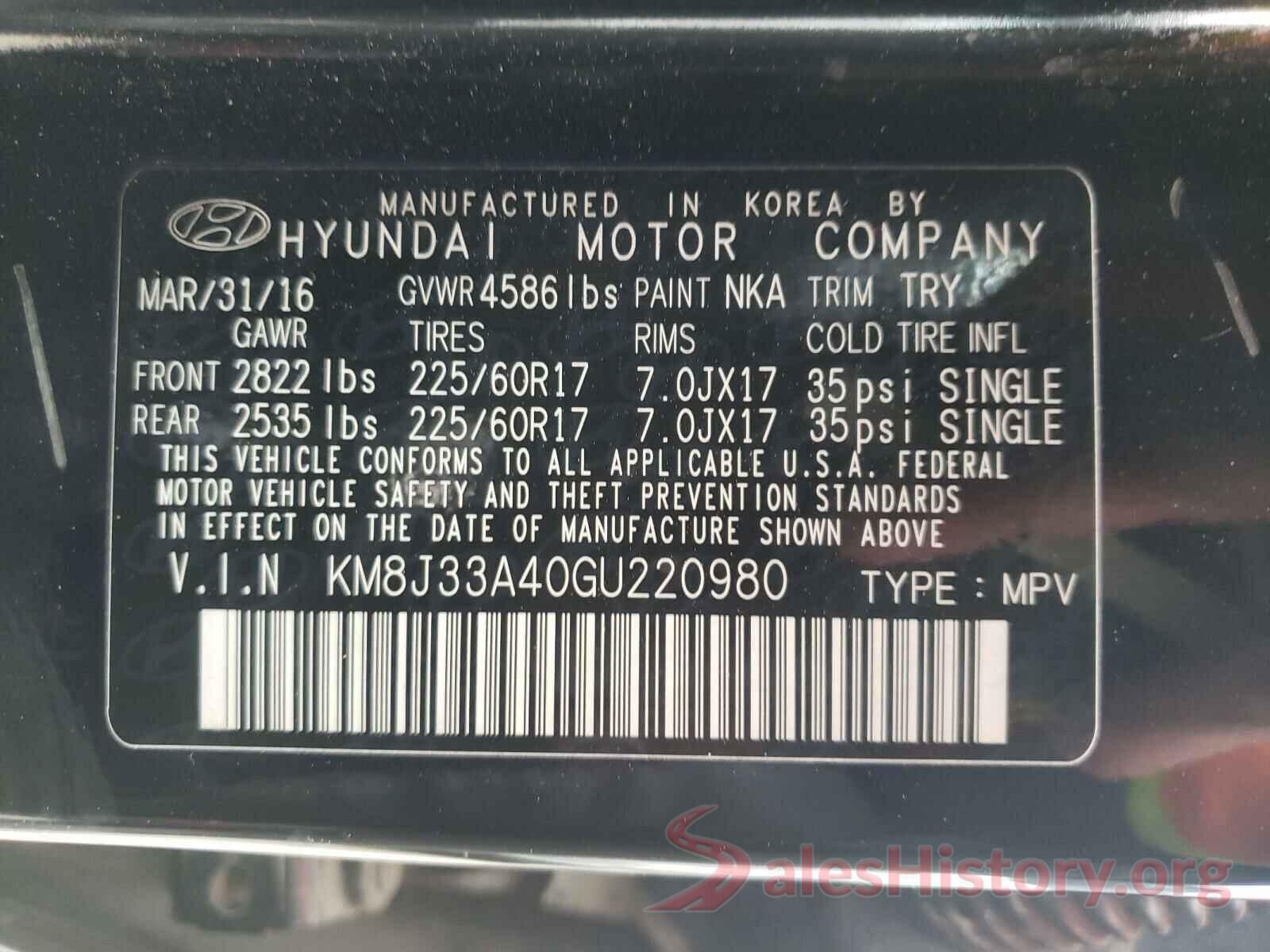 KM8J33A40GU220980 2016 HYUNDAI TUCSON