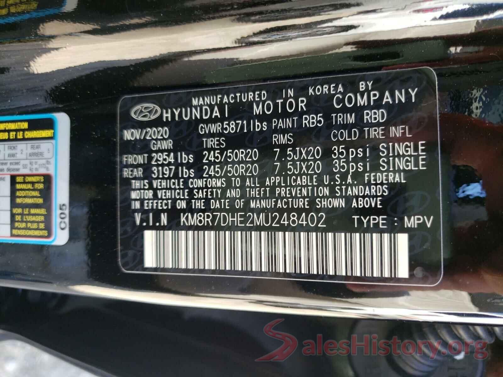 KM8R7DHE2MU248402 2021 HYUNDAI PALISADE