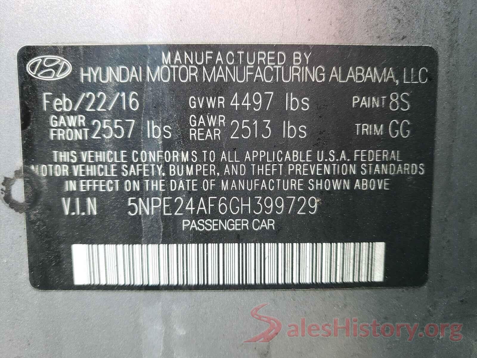 5NPE24AF6GH399729 2016 HYUNDAI SONATA