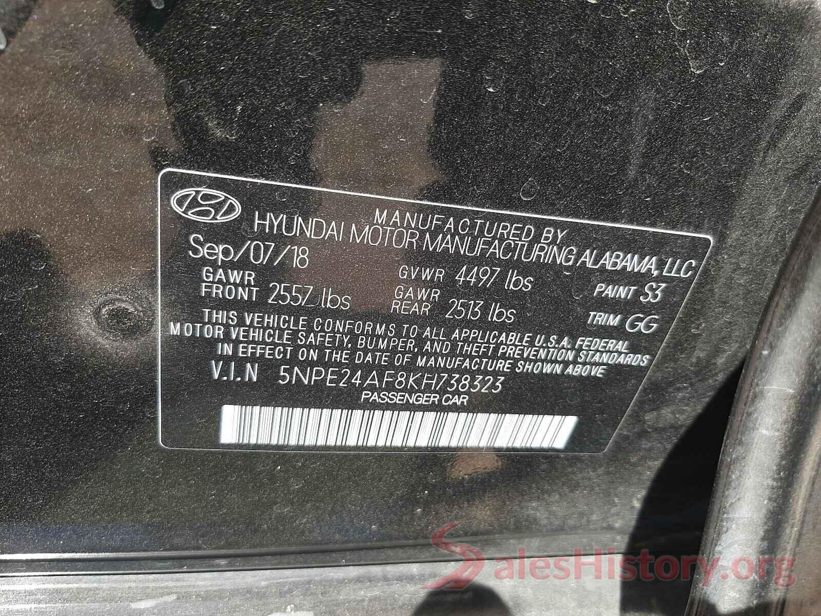 5NPE24AF8KH738323 2019 HYUNDAI SONATA