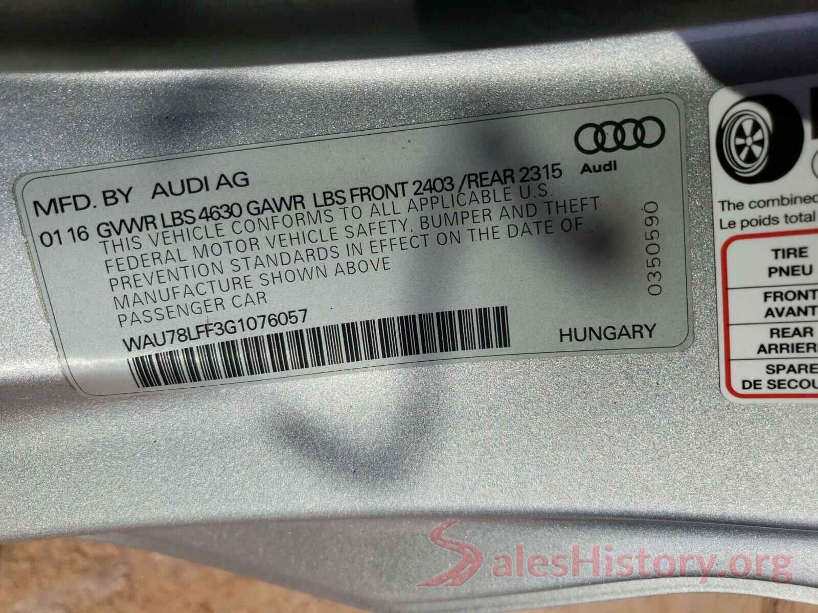 WAU78LFF3G1076057 2016 AUDI A3