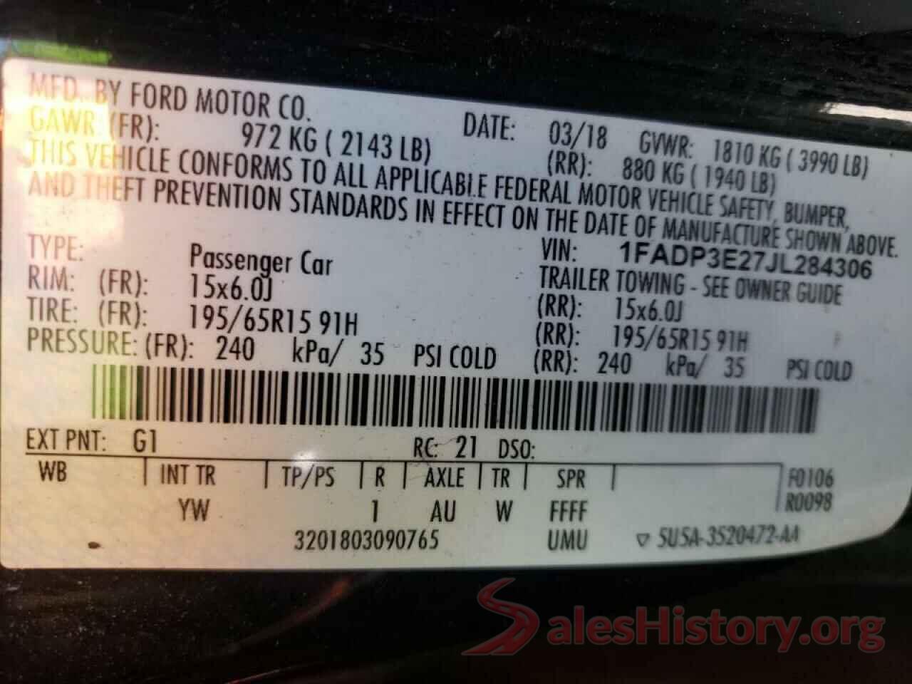 1FADP3E27JL284306 2018 FORD FOCUS