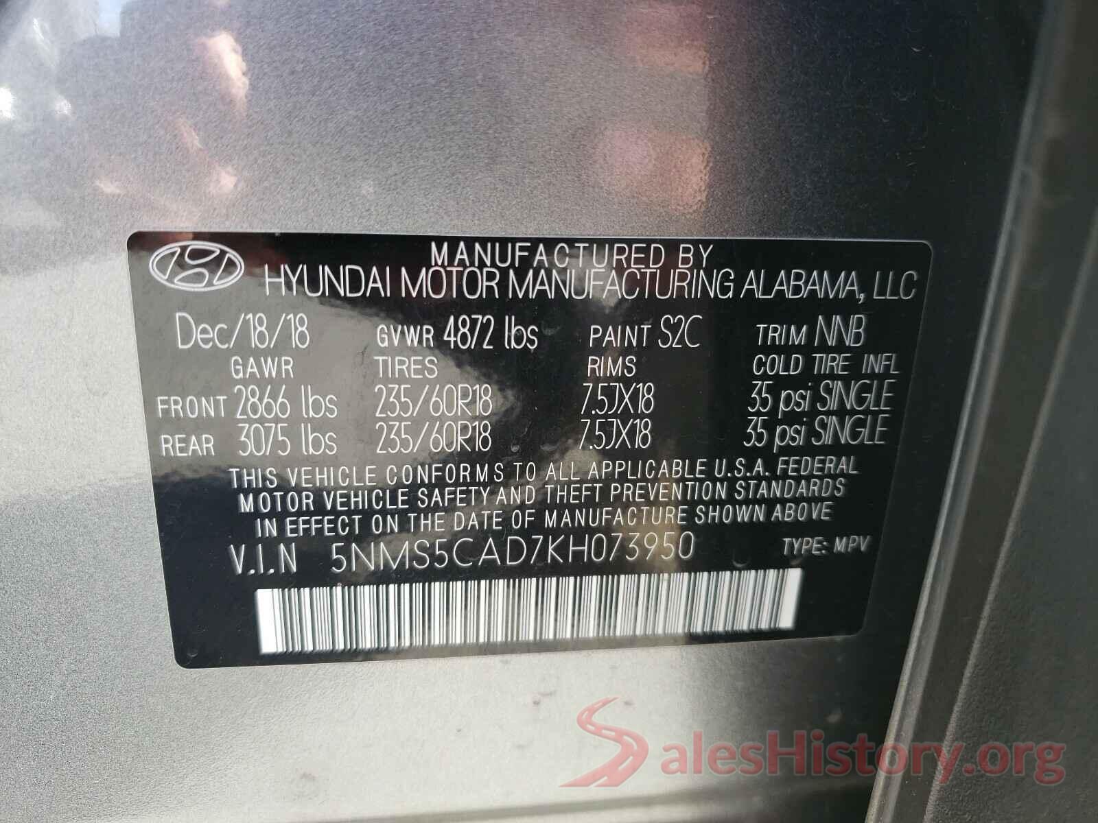 5NMS5CAD7KH073950 2019 HYUNDAI SANTA FE