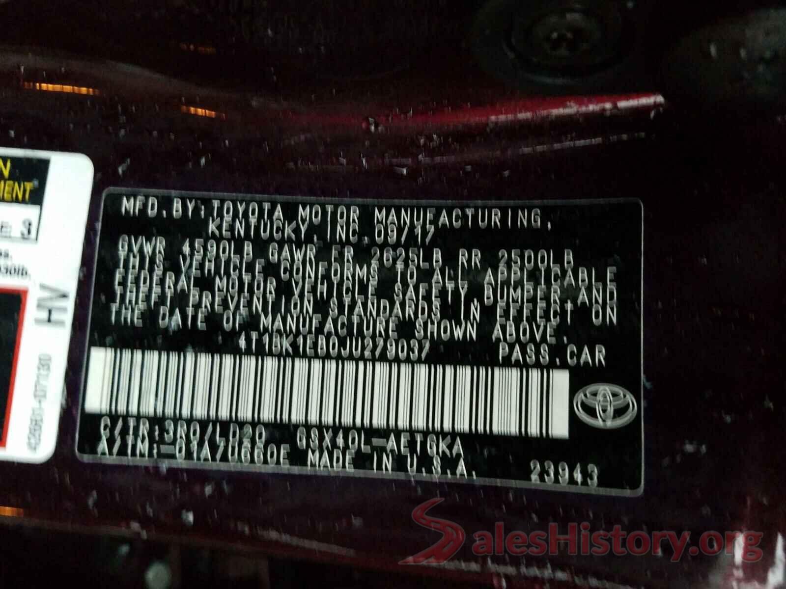 4T1BK1EB0JU279037 2018 TOYOTA AVALON