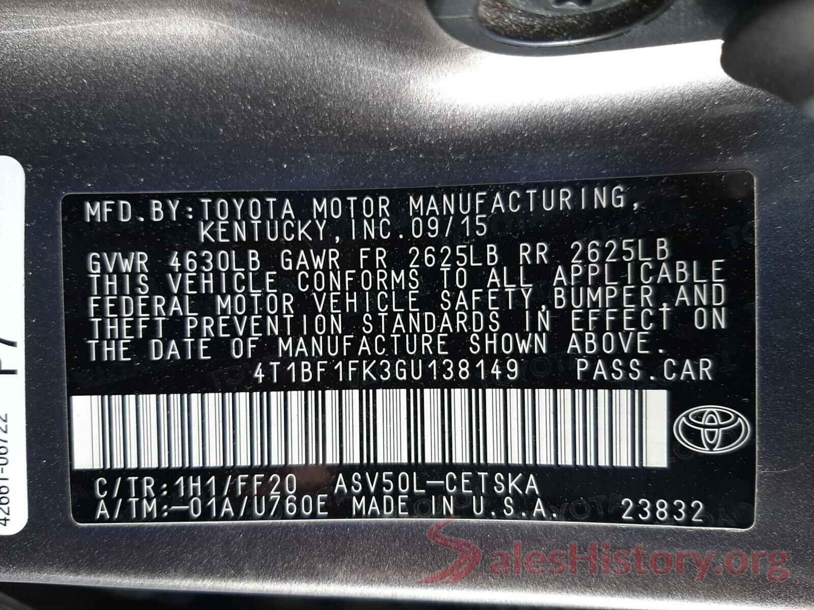 4T1BF1FK3GU138149 2016 TOYOTA CAMRY