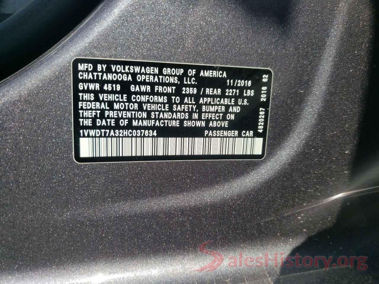 1VWDT7A32HC037634 2017 VOLKSWAGEN PASSAT