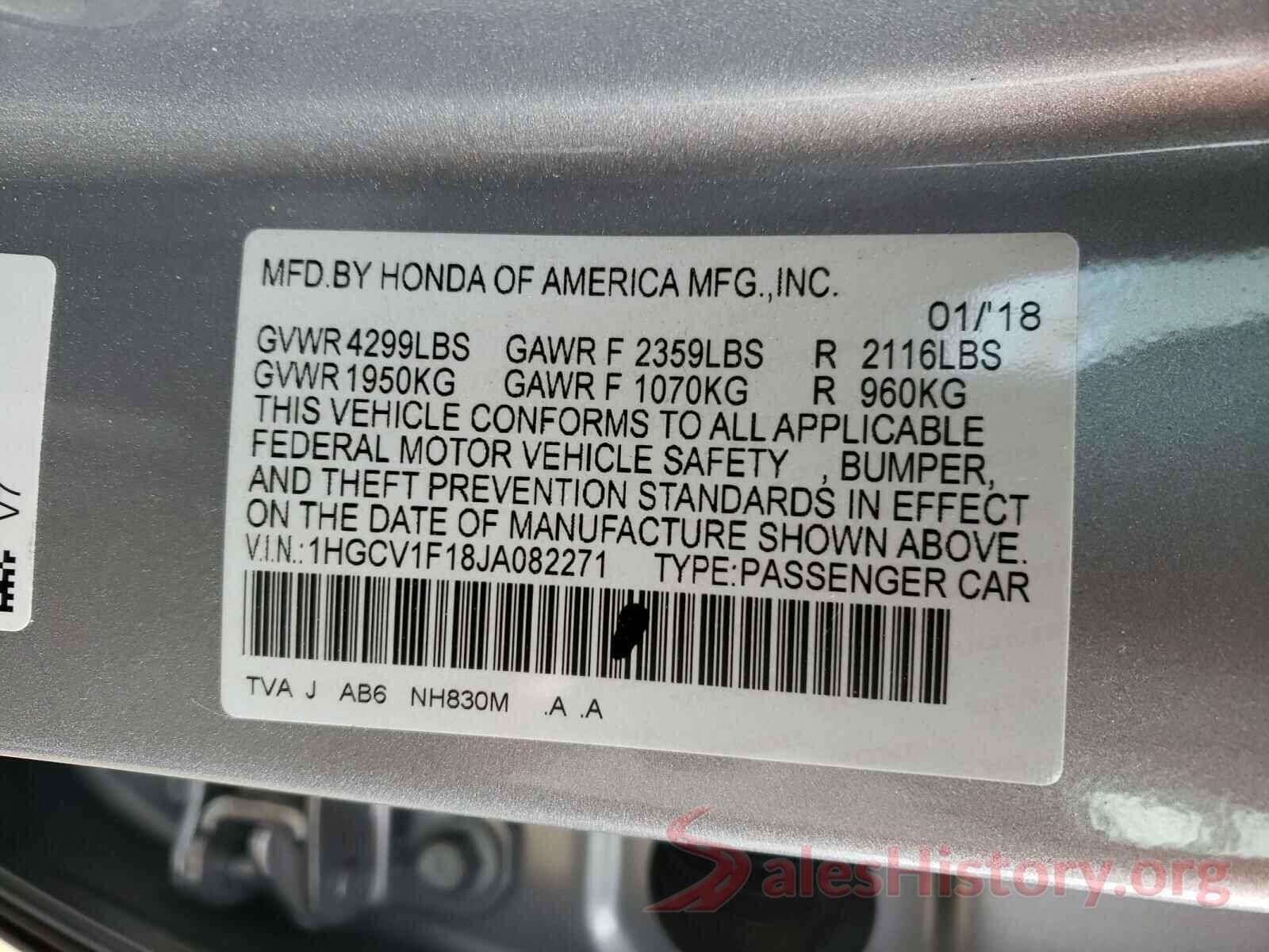 1HGCV1F18JA082271 2018 HONDA ACCORD