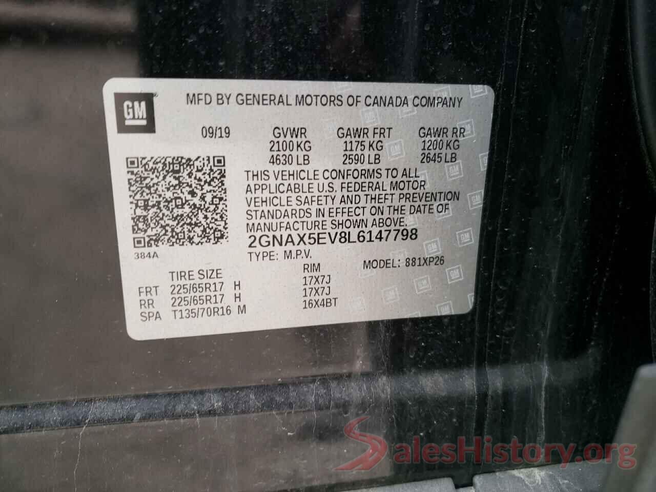 2GNAX5EV8L6147798 2020 CHEVROLET EQUINOX