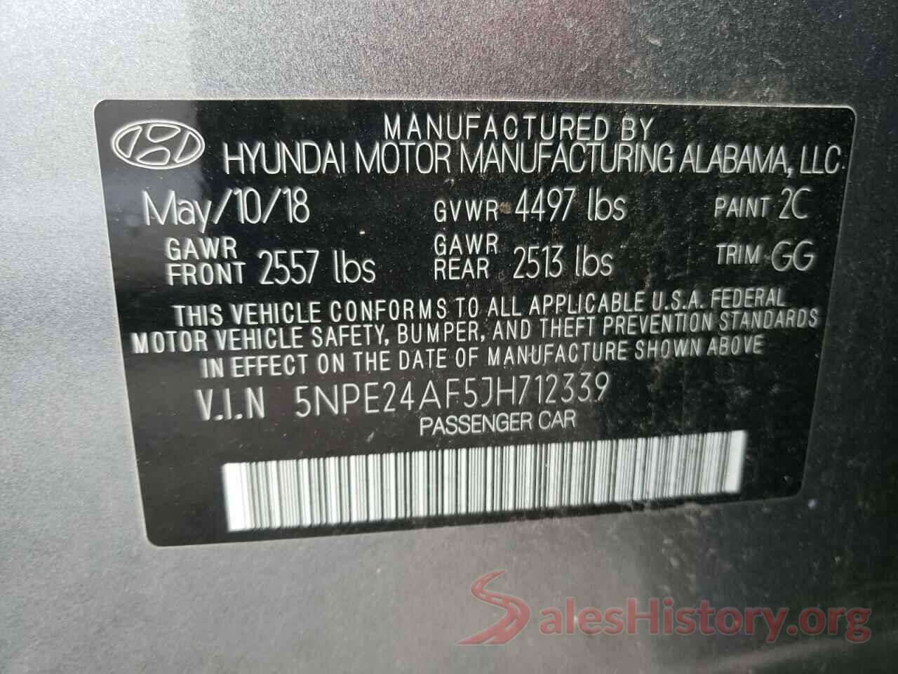 5NPE24AF5JH712339 2018 HYUNDAI SONATA