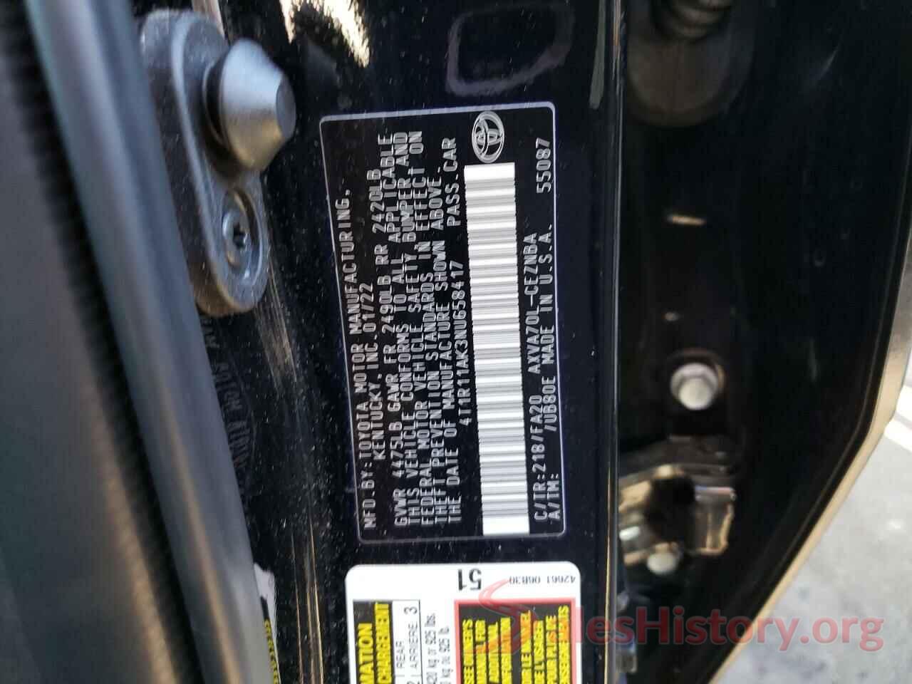 4T1R11AK3NU658417 2022 TOYOTA CAMRY