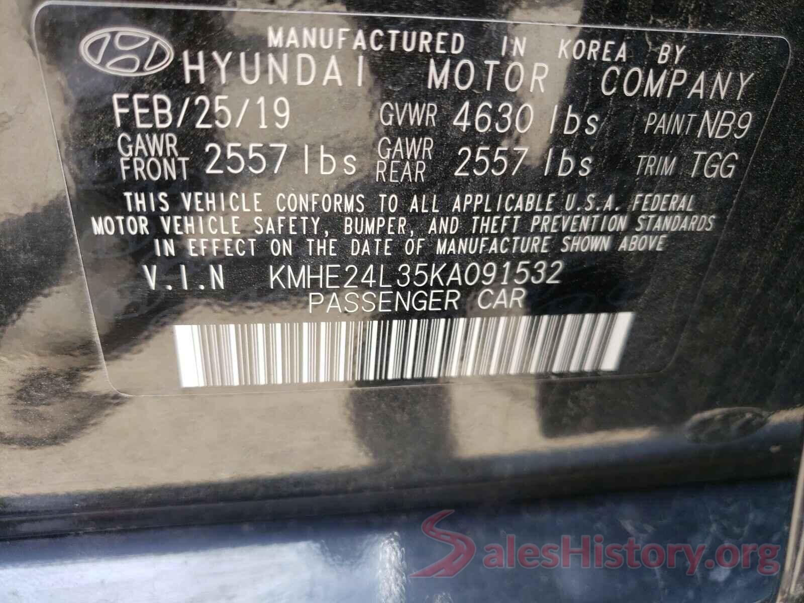 KMHE24L35KA091532 2019 HYUNDAI SONATA