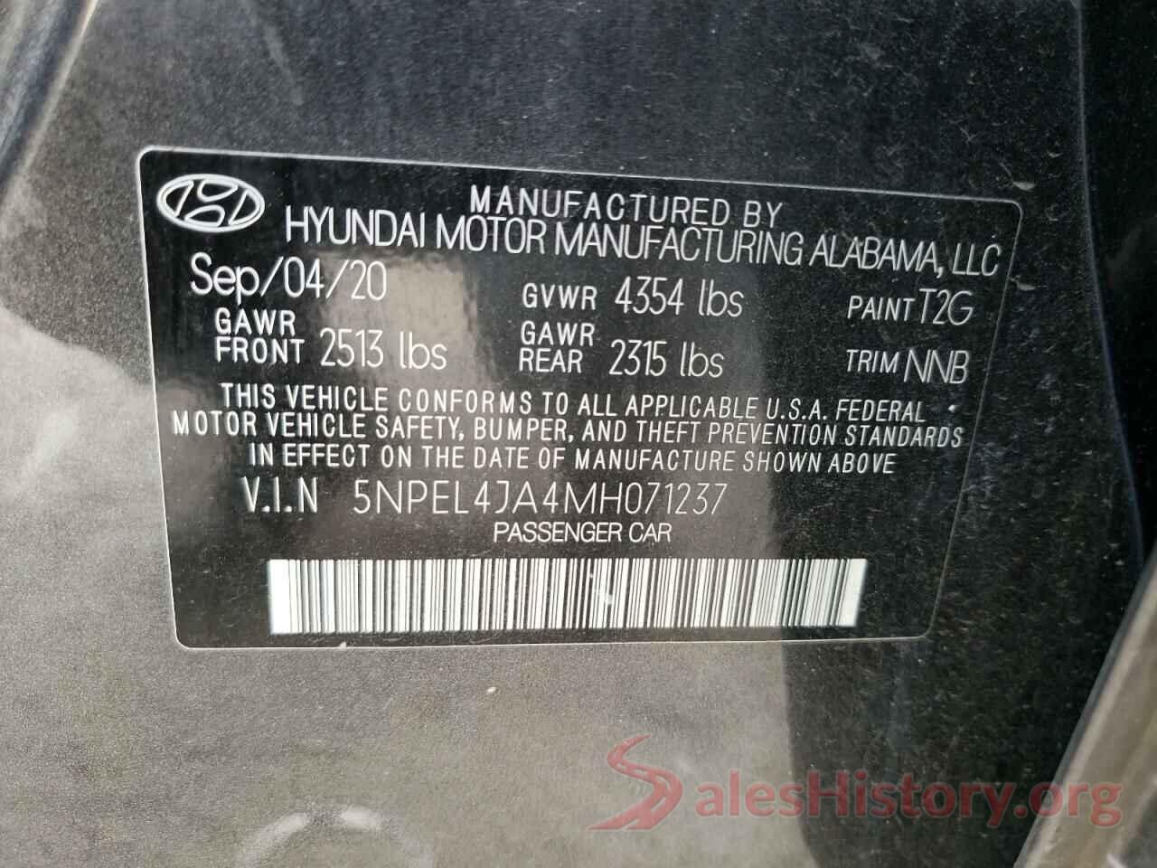 5NPEL4JA4MH071237 2021 HYUNDAI SONATA