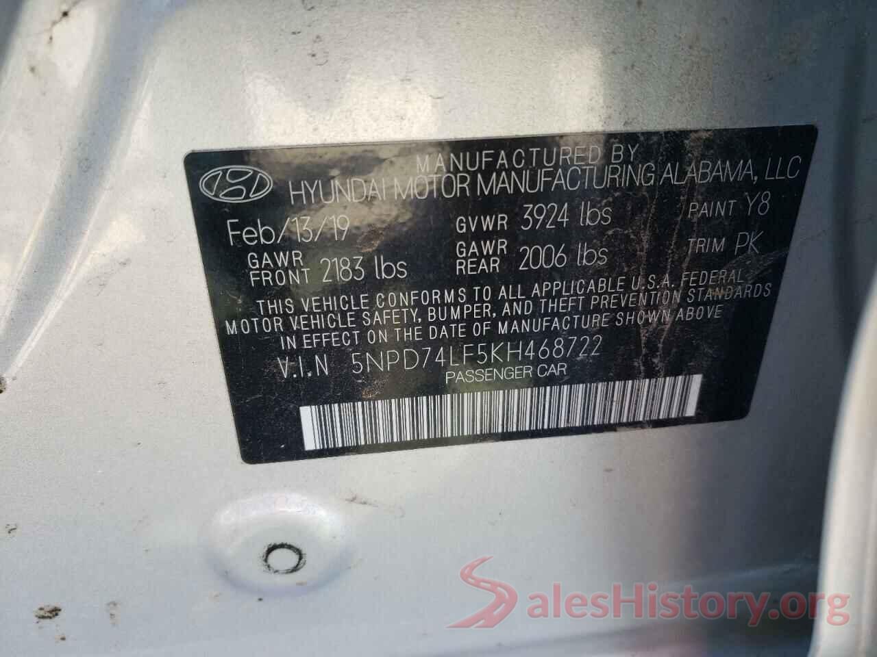 5NPD74LF5KH468722 2019 HYUNDAI ELANTRA