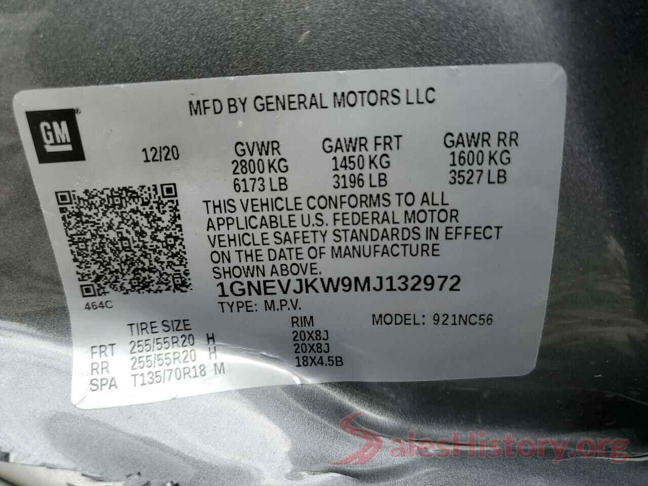 1GNEVJKW9MJ132972 2021 CHEVROLET TRAVERSE