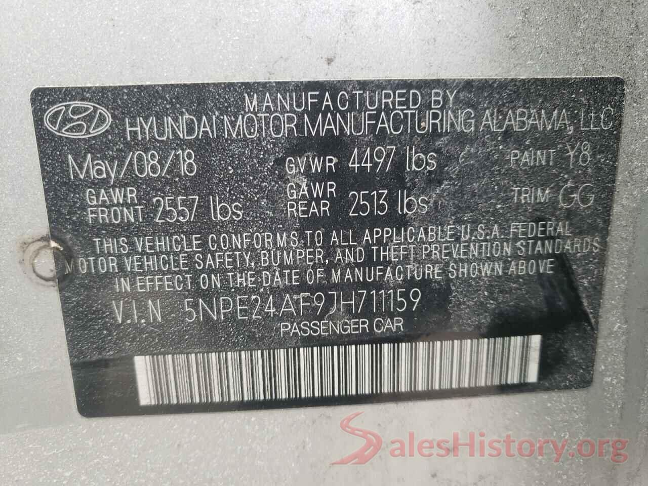 5NPE24AF9JH711159 2018 HYUNDAI SONATA