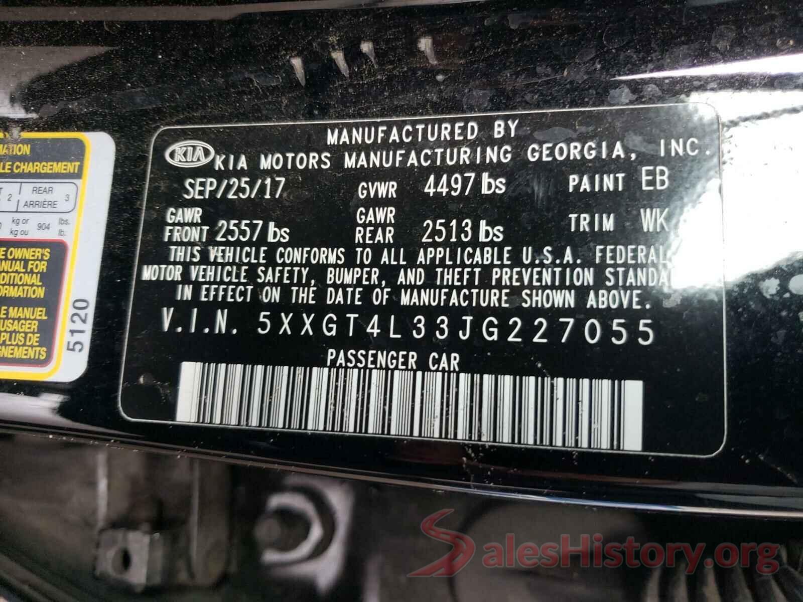 5XXGT4L33JG227055 2018 KIA OPTIMA