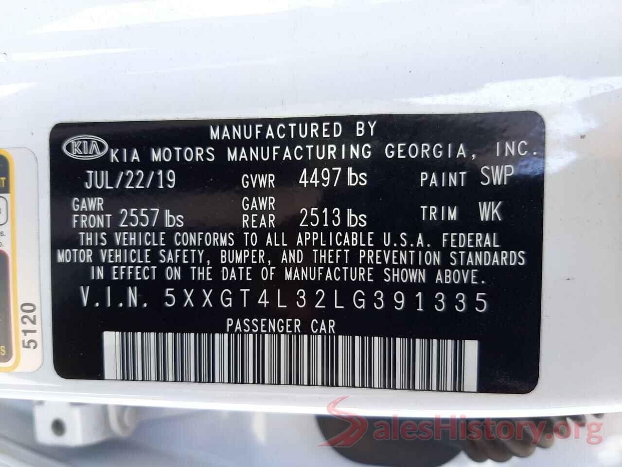 5XXGT4L32LG391335 2020 KIA OPTIMA