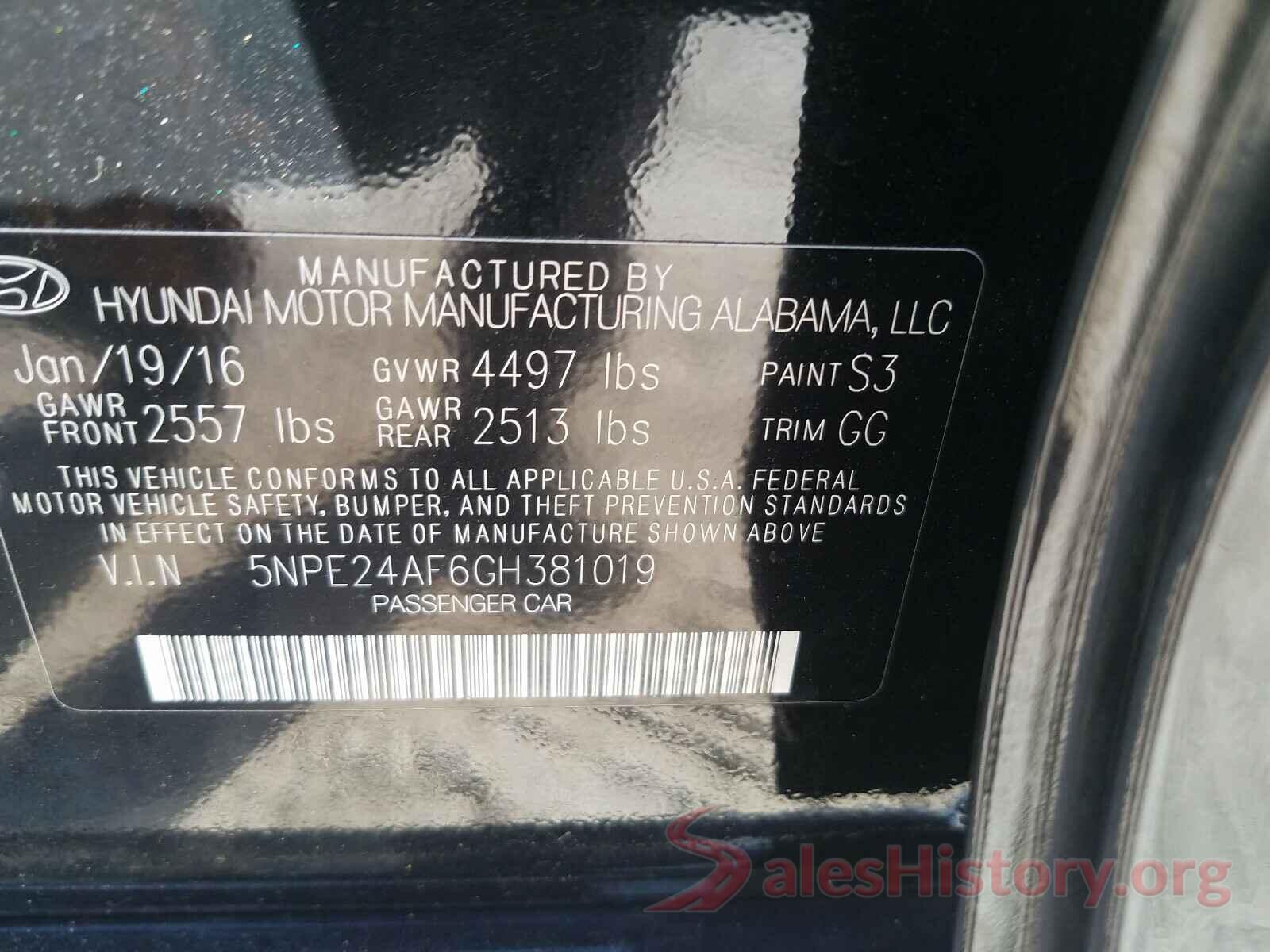 5NPE24AF6GH381019 2016 HYUNDAI SONATA