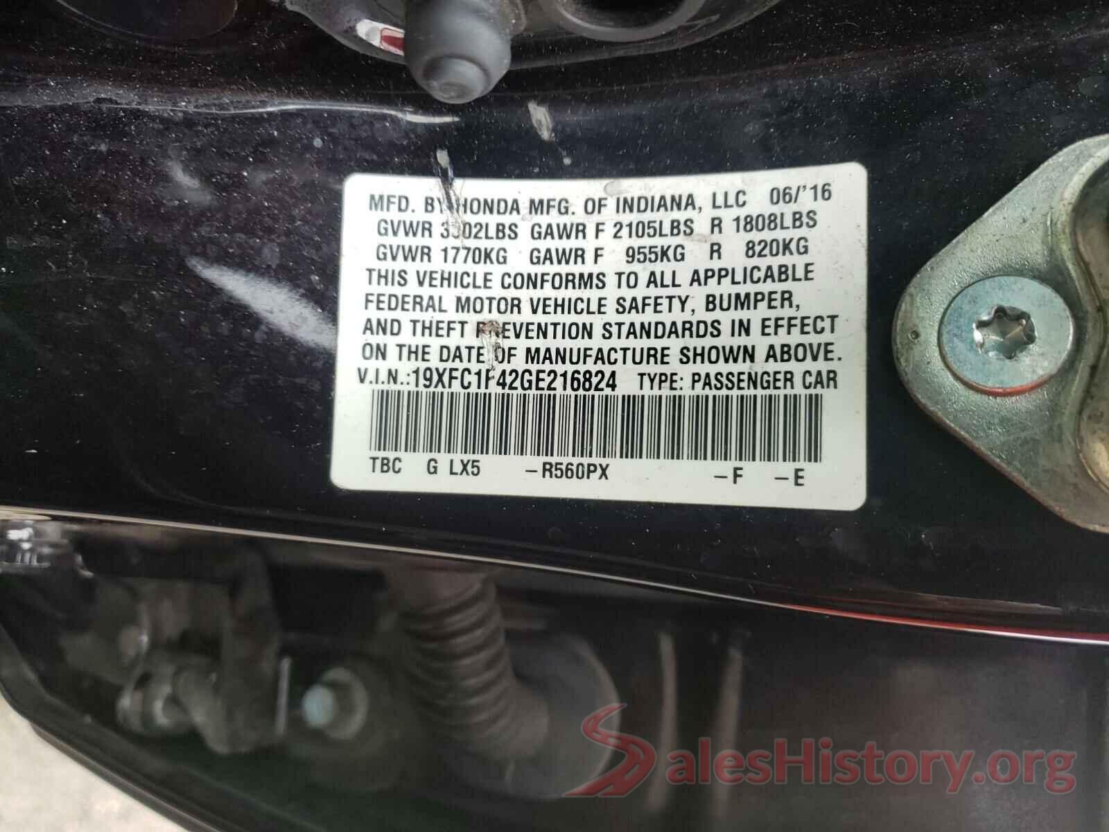 19XFC1F42GE216824 2016 HONDA CIVIC