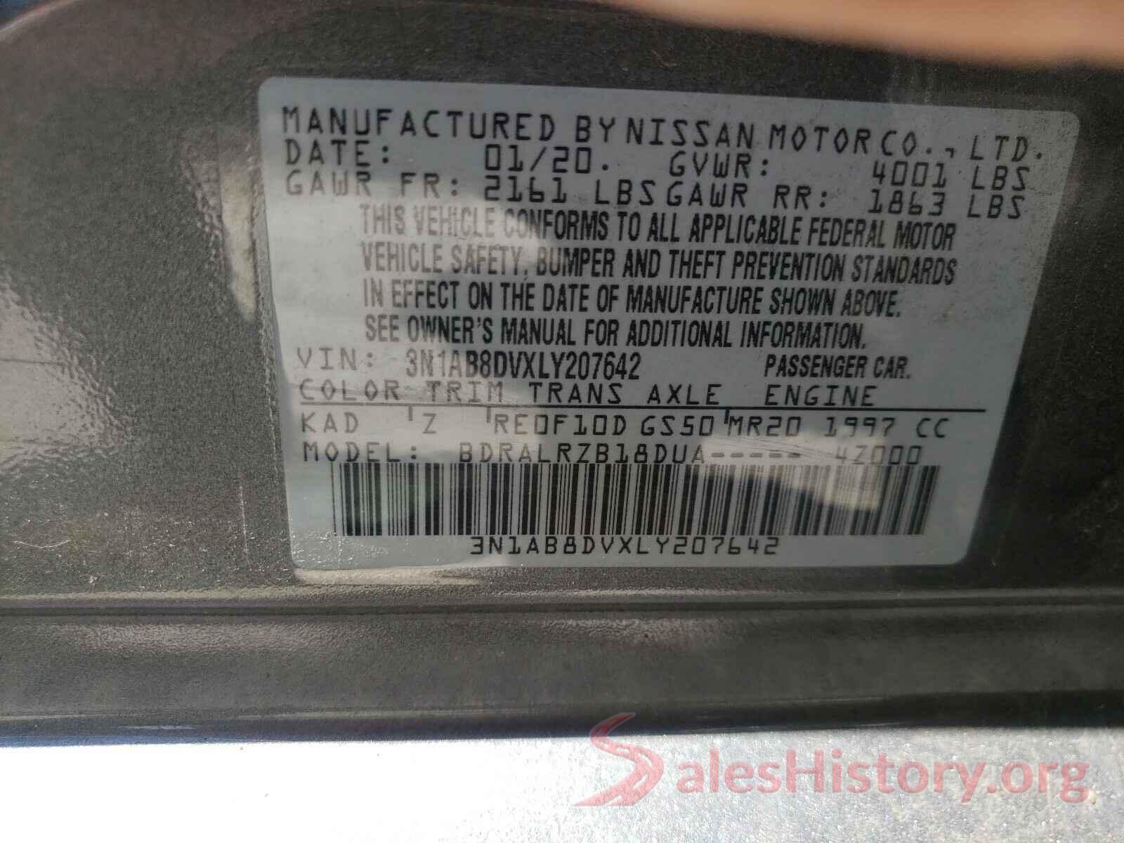 3N1AB8DVXLY207642 2020 NISSAN SENTRA