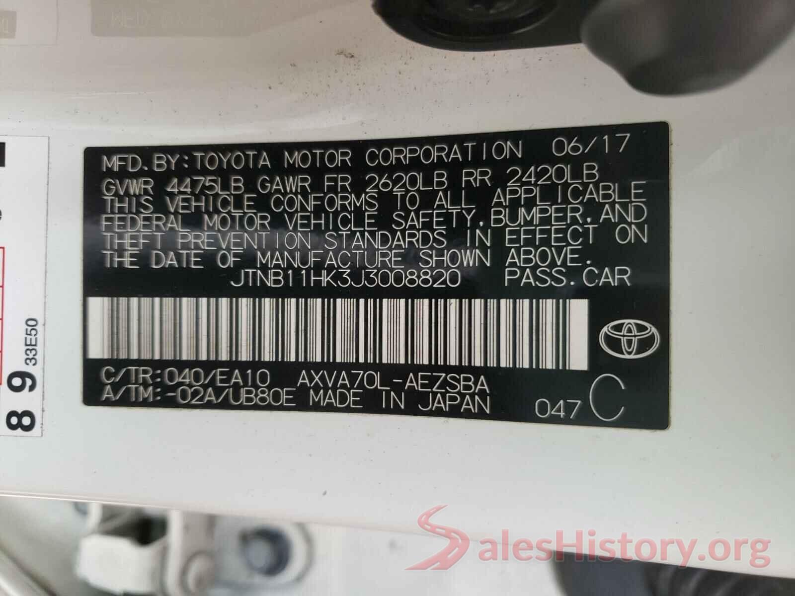 JTNB11HK3J3008820 2018 TOYOTA CAMRY