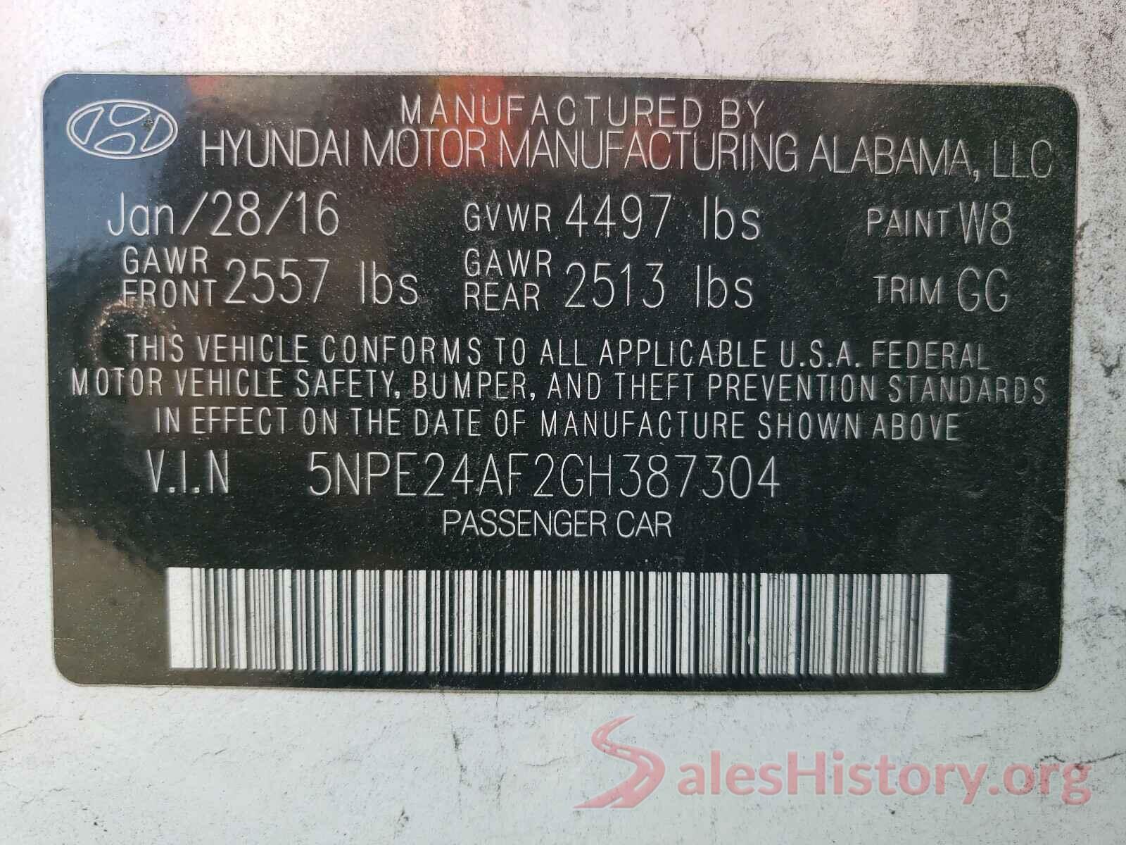 5NPE24AF2GH387304 2016 HYUNDAI SONATA