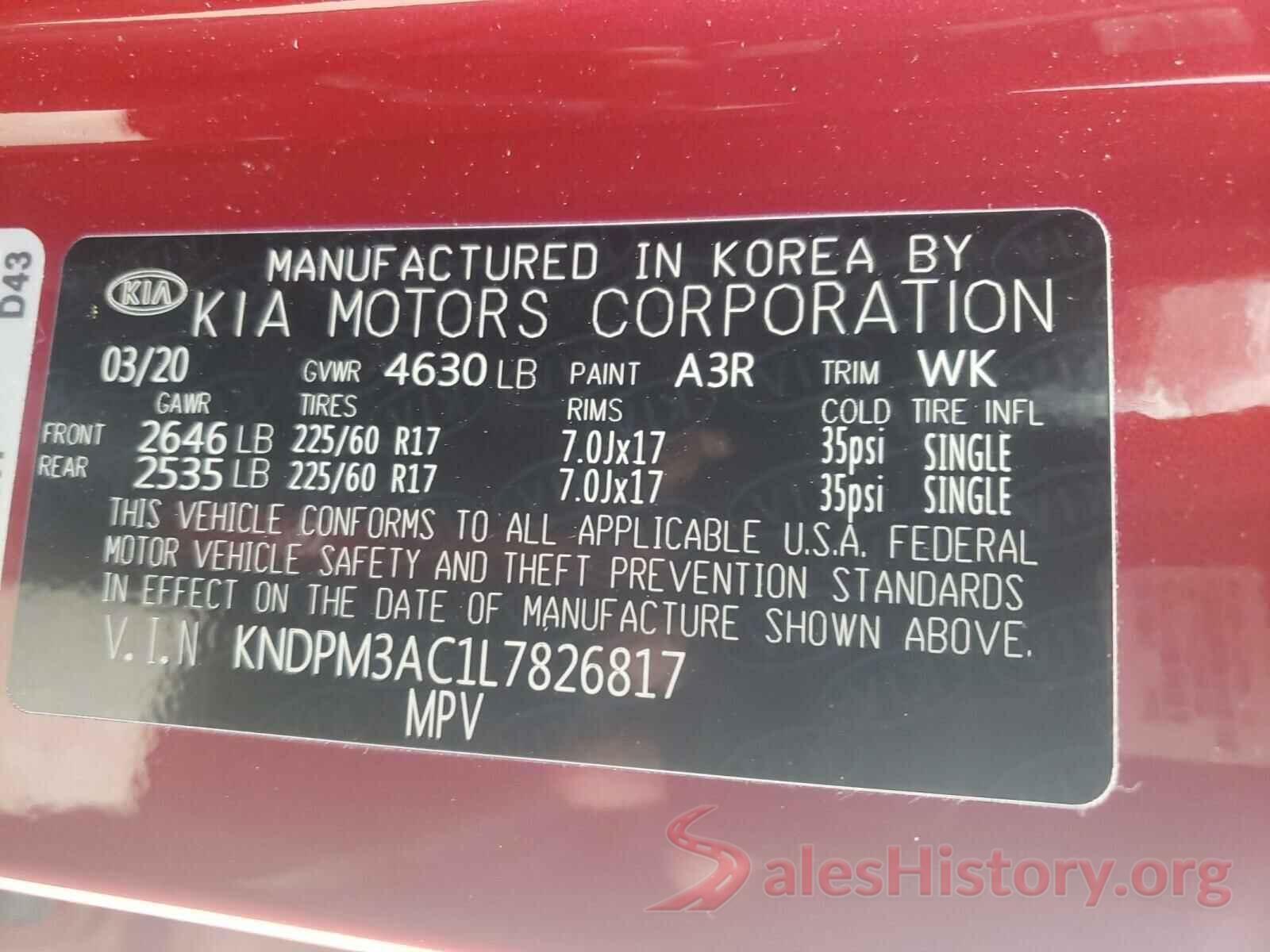 KNDPM3AC1L7826817 2020 KIA SPORTAGE